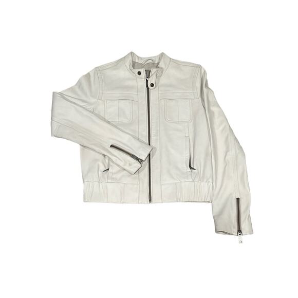 GAP Jackets & Blazers - Gap 100% White‎ Leather Bomber Jacket, Size S/M, KB62